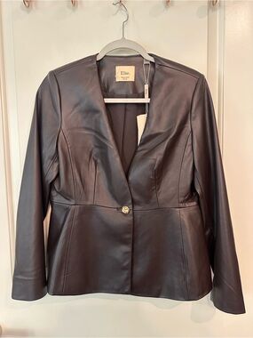 Elie Tahari Petite Faux Leather Blazer NWT Dark Brown - Petite